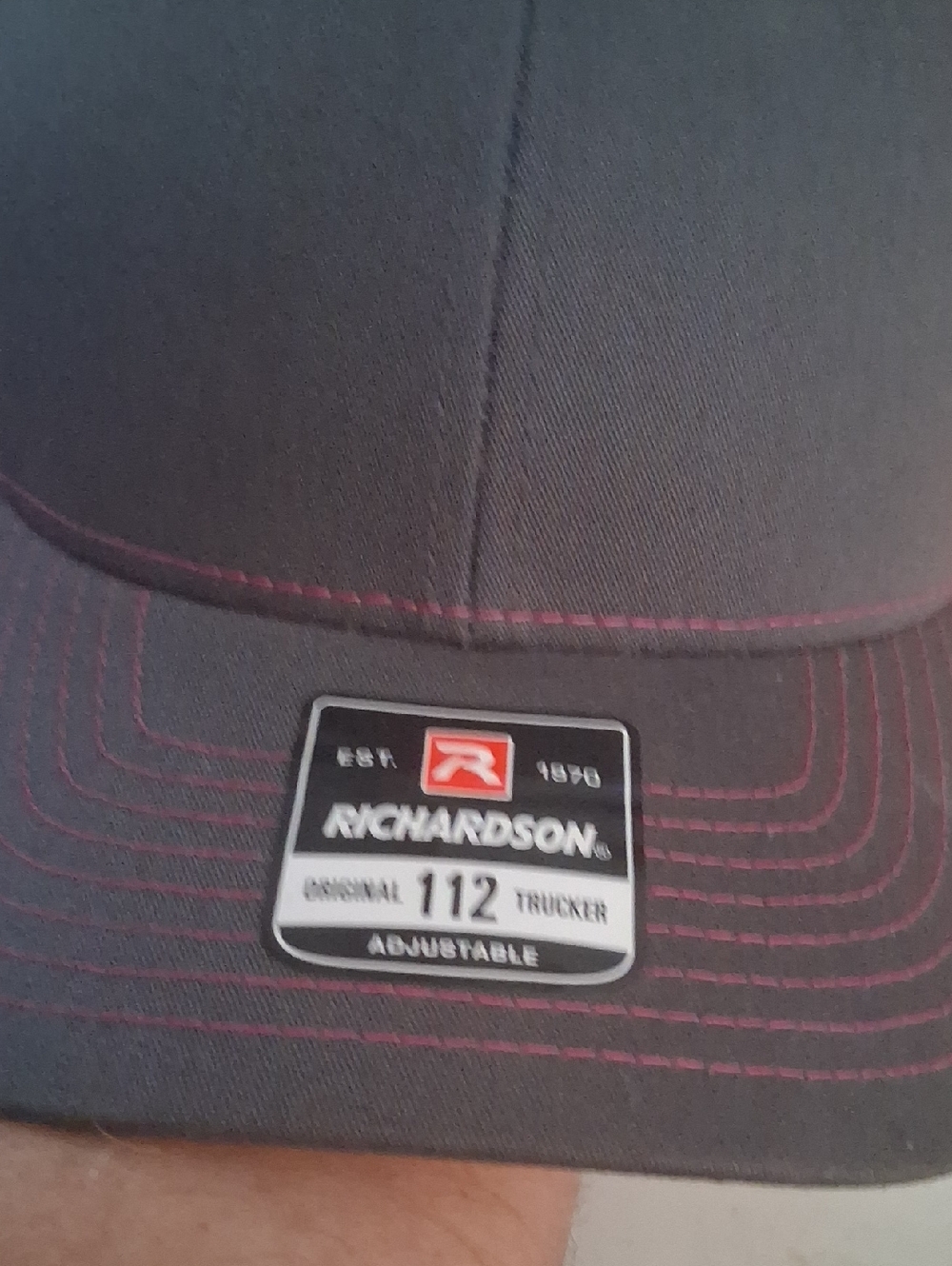 Richardson 112 Adjudtable Trucker Cap in Charcoal with Pink Stitching